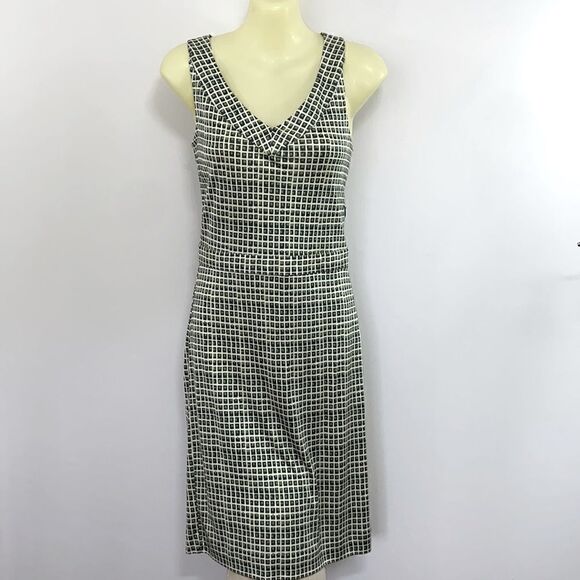 Tory Burch Dress  Green  Silk Windpane Tile Print Sz XS Nwot - Picture 1 of 8